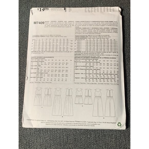 McCalls M7409 Laura Ashley Womens Dress Romper Sewing Pattern 14-22 uncut - Picture 2 of 2